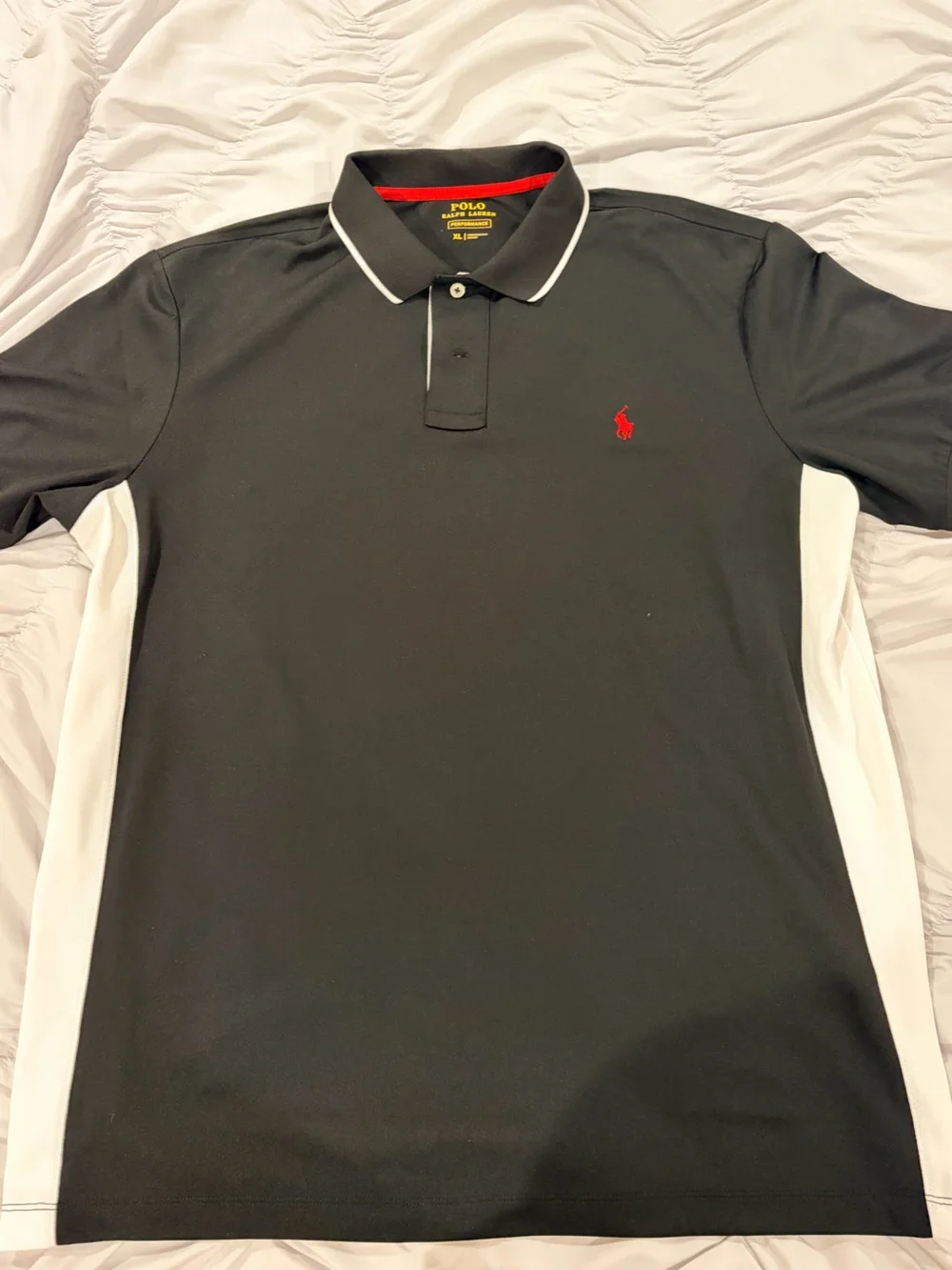 Ralph Lauren Black Polo with White Side Panels and Red Pony
